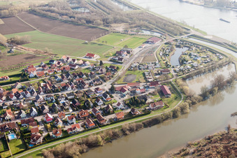 Oblique view of Riparian areas along the river mouth of the Sauer river in Munchhausen in Grand Est, France