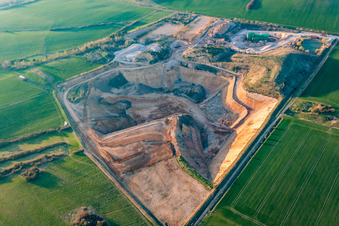 Open-cast mine of Heidelberg Materials Mineralik in the district Bittstädt in Amt Wachsenburg in the state Thuringia, Germany