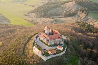 Aerial photograpy of Castle of the fortress Wachsenburg in Amt Wachsenburg in the state Thuringia
