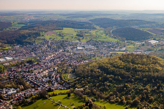 Aerial view of From the south in the district Berghausen in Pfinztal in the state Baden-Wuerttemberg, Germany