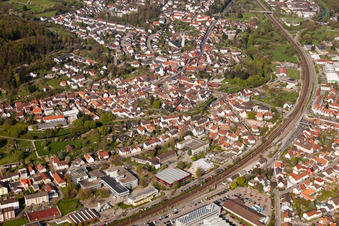 School building of the Ludwig-Marum-Gymnasium Pfinztal in the district Berghausen in Pfinztal in the state Baden-Wurttemberg out of the air