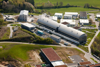 Aerial photograpy of Pfinztal, Fraunhofer Institute for Chemical Technology (ICT) from the west in the district Grötzingen in Karlsruhe in the state Baden-Wuerttemberg, Germany