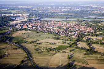 From the west in the district Maximiliansau in Wörth am Rhein in the state Rhineland-Palatinate, Germany