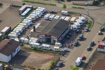Aerial view of Car and Caravan Service Messinger in the district Minderslachen in Kandel in the state Rhineland-Palatinate, Germany