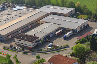 Aerial view of Nuss forwarding company in the Horst industrial park in the district Minderslachen in Kandel in the state Rhineland-Palatinate, Germany