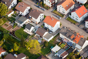 Aerial photograpy of Home gardens in Rosenstr in the district Reichenbach in Waldbronn in the state Baden-Wuerttemberg, Germany