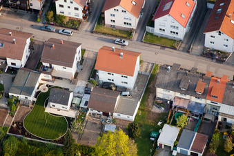 Home gardens in Rosenstr in the district Reichenbach in Waldbronn in the state Baden-Wuerttemberg, Germany out of the air