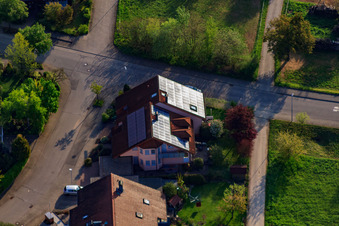 Traminerstr in the district Stupferich in Karlsruhe in the state Baden-Wuerttemberg, Germany from the drone perspective