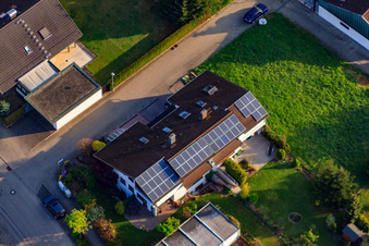 Rieslingstr in the district Stupferich in Karlsruhe in the state Baden-Wuerttemberg, Germany seen from a drone