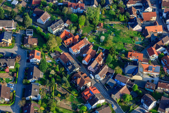 Palmbacher Street in the district Stupferich in Karlsruhe in the state Baden-Wuerttemberg, Germany from above