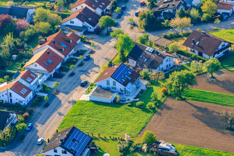 Drone recording of Rieslingstr in the district Stupferich in Karlsruhe in the state Baden-Wuerttemberg, Germany