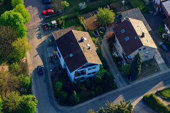 Oblique view of Gänsbergstr in the district Stupferich in Karlsruhe in the state Baden-Wuerttemberg, Germany