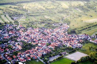 Aerial view of From the southeast in the district Büchelberg in Wörth am Rhein in the state Rhineland-Palatinate, Germany