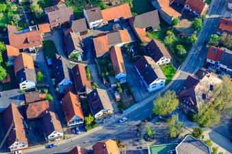 Kleinsteinbacher Straße in the district Stupferich in Karlsruhe in the state Baden-Wuerttemberg, Germany seen from above