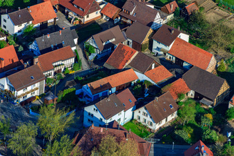 Kleinsteinbacher Straße in the district Stupferich in Karlsruhe in the state Baden-Wuerttemberg, Germany from the plane