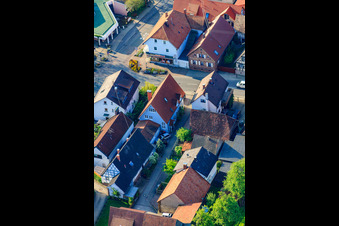 Drone recording of Kleinsteinbacher Straße in the district Stupferich in Karlsruhe in the state Baden-Wuerttemberg, Germany