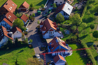 Gerbera Street in the district Stupferich in Karlsruhe in the state Baden-Wuerttemberg, Germany from above