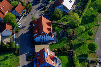 Gerbera Street in the district Stupferich in Karlsruhe in the state Baden-Wuerttemberg, Germany seen from above