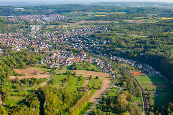 B10 and railway line in the district Söllingen in Pfinztal in the state Baden-Wuerttemberg, Germany