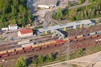 Station railway building and park-house of the Deutsche Bahn in Woerth am Rhein in the state Rhineland-Palatinate, Germany