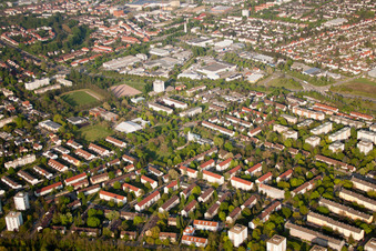 District Daxlanden in Karlsruhe in the state Baden-Wuerttemberg, Germany from above