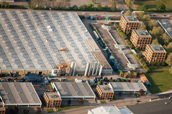 Daimler parts warehouse, Mercedes glass warehouse in Ettlingen in the state Baden-Wuerttemberg, Germany out of the air
