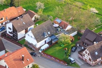 Aerial view of Brunnenstraße Butcher Bernd Glasstetter in the district Völkersbach in Malsch in the state Baden-Wuerttemberg, Germany