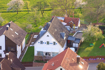 Brunnenstraße Butcher Bernd Glasstetter in the district Völkersbach in Malsch in the state Baden-Wuerttemberg, Germany from a drone