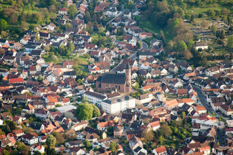 Aerial view of St. Cyriak in Malsch in the state Baden-Wuerttemberg, Germany