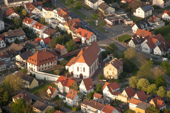 Aerial view of Church building Pilgrimage church Maria Bickesheim in Durmersheim in the state Baden-Wurttemberg