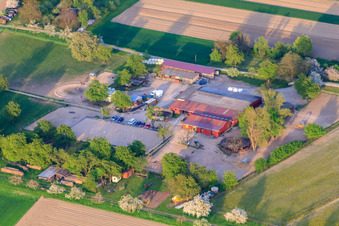 Aerial view of Horse boarding Renz in Au am Rhein in the state Baden-Wuerttemberg, Germany