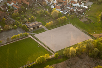 Aerial view of Football pitches in the district Büchelberg in Wörth am Rhein in the state Rhineland-Palatinate, Germany