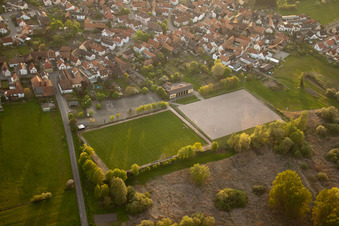 Aerial photograpy of Football pitches in the district Büchelberg in Wörth am Rhein in the state Rhineland-Palatinate, Germany