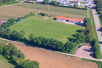 Aerial view of SV Impflingen sports field in Impflingen in the state Rhineland-Palatinate, Germany