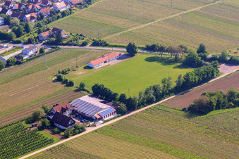 Oblique view of SV Impflingen sports field in Impflingen in the state Rhineland-Palatinate, Germany