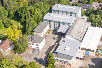 Aerial view of Building and production halls on the premises of Wickert Maschinenbau GmbH in Landau in der Pfalz in the state Rhineland-Palatinate, Germany