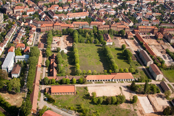Aerial view of Theodor-Heuss-Platz with former barracks on Cornichonstrasse in Landau in der Pfalz in the state Rhineland-Palatinate, Germany