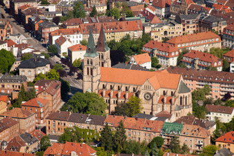 Oblique view of Catholic Church of the Assumption of Mary - St. Mary's Church in Landau in der Pfalz in the state Rhineland-Palatinate, Germany