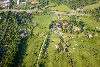 Aerial view of Scheibenhardt Golf Club in the district Beiertheim-Bulach in Karlsruhe in the state Baden-Wuerttemberg, Germany