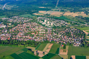 Aerial view of From the northwest in the district Rüppurr in Karlsruhe in the state Baden-Wuerttemberg, Germany
