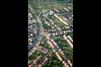 Aerial view of Ostendorfplatz in the district Rüppurr in Karlsruhe in the state Baden-Wuerttemberg, Germany