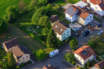 Aerial view of KITA Mäusenest in the district Stupferich in Karlsruhe in the state Baden-Wuerttemberg, Germany