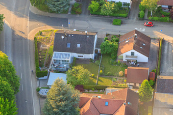 Drone recording of Gerberastraße 4 in the district Stupferich in Karlsruhe in the state Baden-Wuerttemberg, Germany