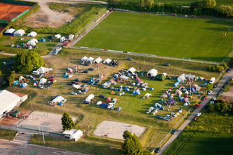 Oblique view of Handball Pentecost Tournament in the district Langensteinbach in Karlsbad in the state Baden-Wuerttemberg, Germany