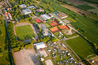 Bird's eye view of Handball Pentecost Tournament in the district Langensteinbach in Karlsbad in the state Baden-Wuerttemberg, Germany