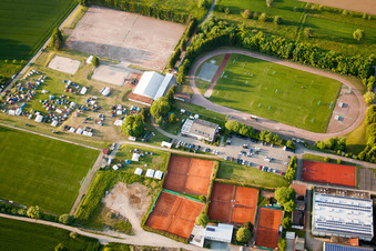 Drone image of Handball Pentecost Tournament in the district Langensteinbach in Karlsbad in the state Baden-Wuerttemberg, Germany