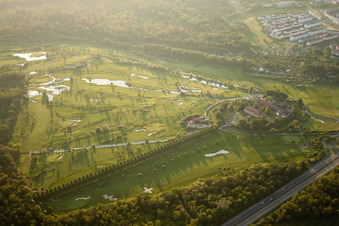 Aerial photograpy of Golf Club Hofgut Scheibenhardt eV in the district Beiertheim-Bulach in Karlsruhe in the state Baden-Wuerttemberg, Germany