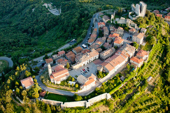 Aerial view of Old town area and city center in Lucignano in the state Arezzo, Italy
