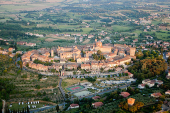 Aerial photograpy of Old town area and city center in Lucignano in the state Arezzo, Italy