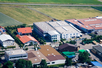 Oblique view of Im Gereut commercial area in Hatzenbühl in the state Rhineland-Palatinate, Germany